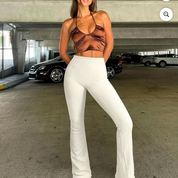 Women’s Pants Ribbed Seamless High Waist Bell Flare Leggings Yoga Work Pants M - Picture 1 of 4